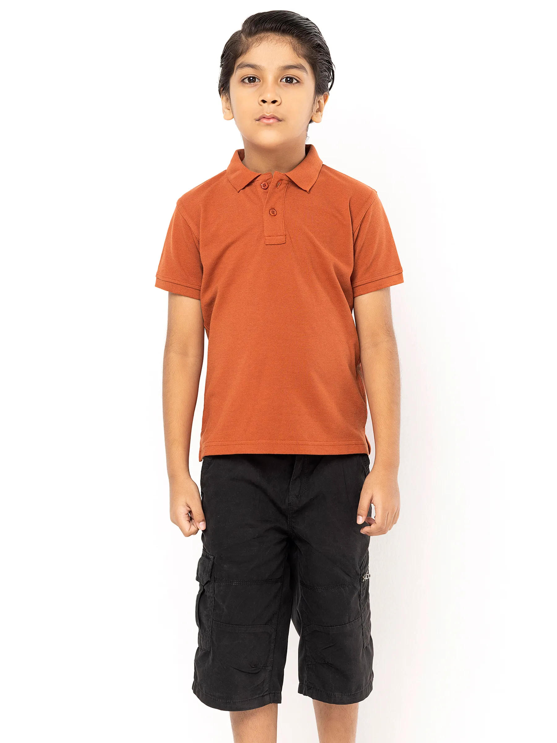 Brick Red Mixed Cotton Polo Shirt